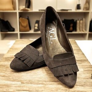 AGL Brown Fringe Suede Flats, 36 1/5